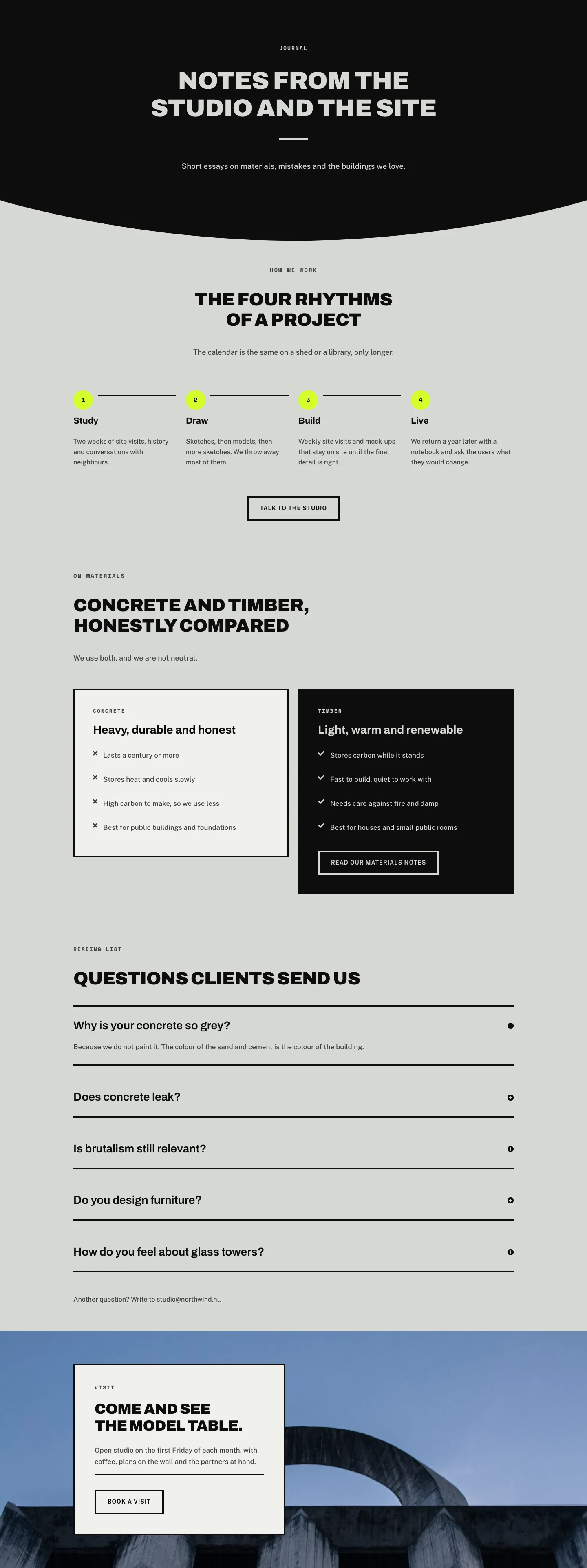 Northwind Architects — Bold Architecture Journal Page for Divi 5, Architecture Full Landing layout built with Divi 5, desktop screenshot