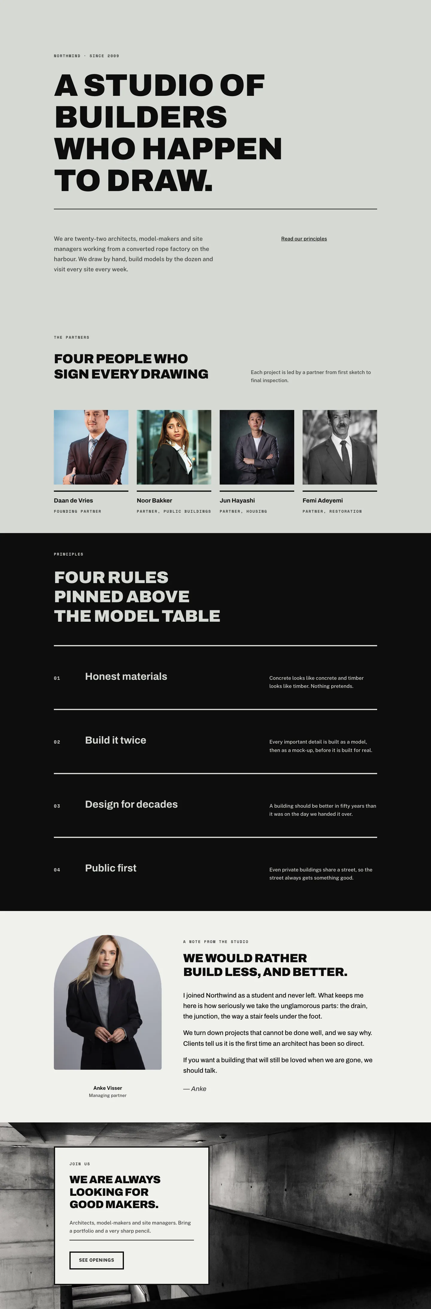 Northwind Architects — Bold Architecture The Studio Page for Divi 5, Architecture Full Landing layout built with Divi 5, desktop screenshot