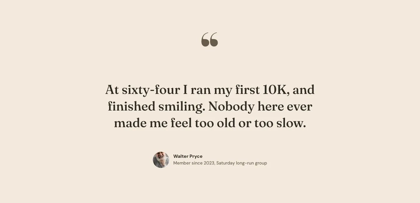 Organic Running Club Testimonial Layout for Divi 5: Large Single Quote, Fitness Testimonials layout built with Divi 5, desktop screenshot