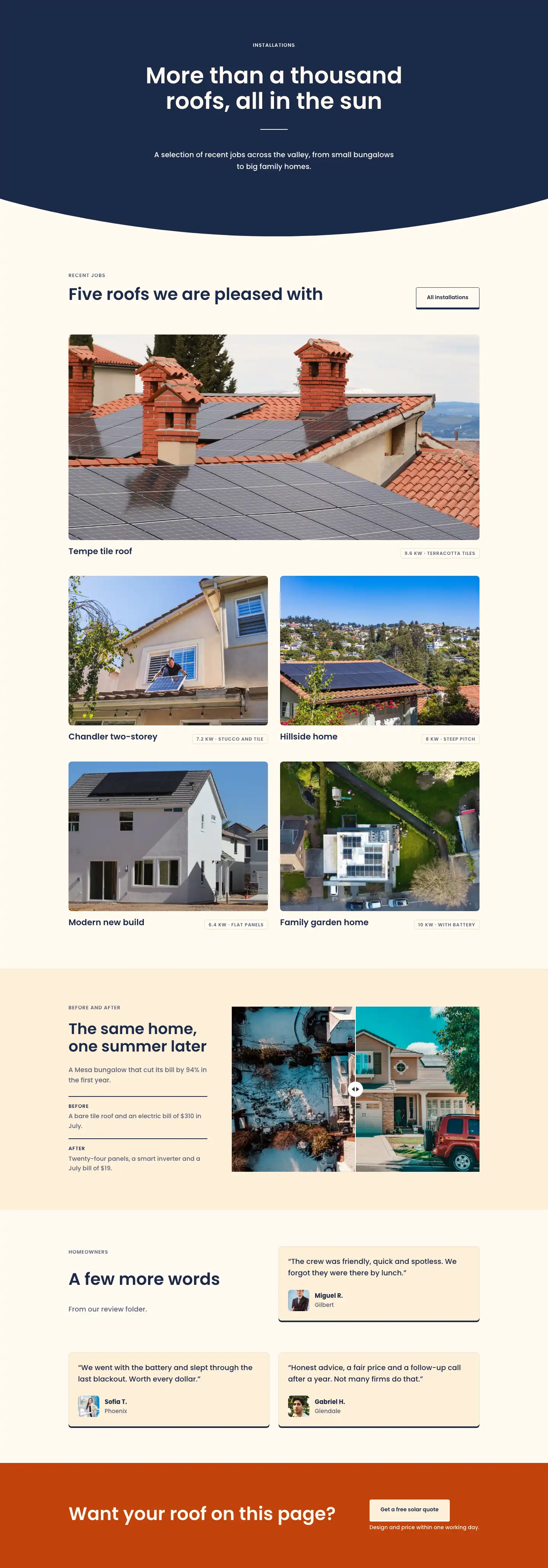 Sundrop Solar — Corporate Solar Installations Page for Divi 5, Solar Full Landing layout built with Divi 5, desktop screenshot