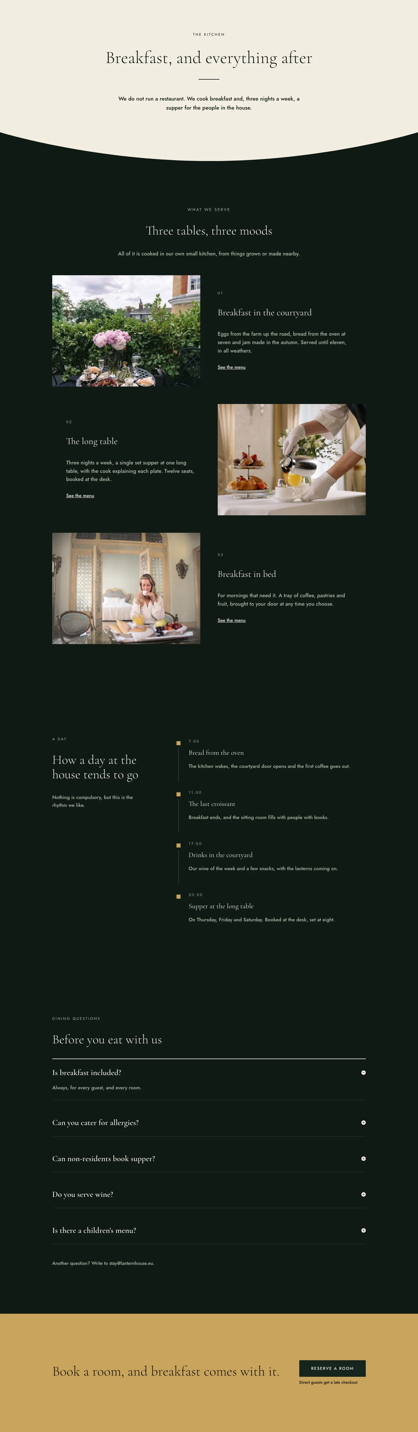 The Lantern House — Elegant Boutique_hotel Breakfast and Dining Page for Divi 5, Boutique Hotel Full Landing layout built with Divi 5, desktop screenshot