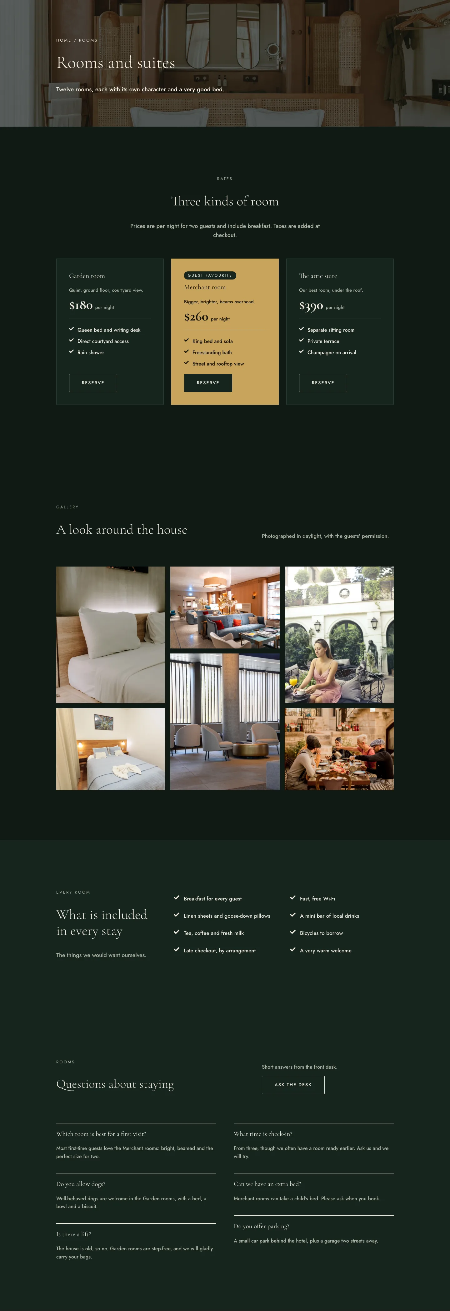 The Lantern House — Elegant Boutique_hotel Rooms Page for Divi 5, Boutique Hotel Full Landing layout built with Divi 5, desktop screenshot