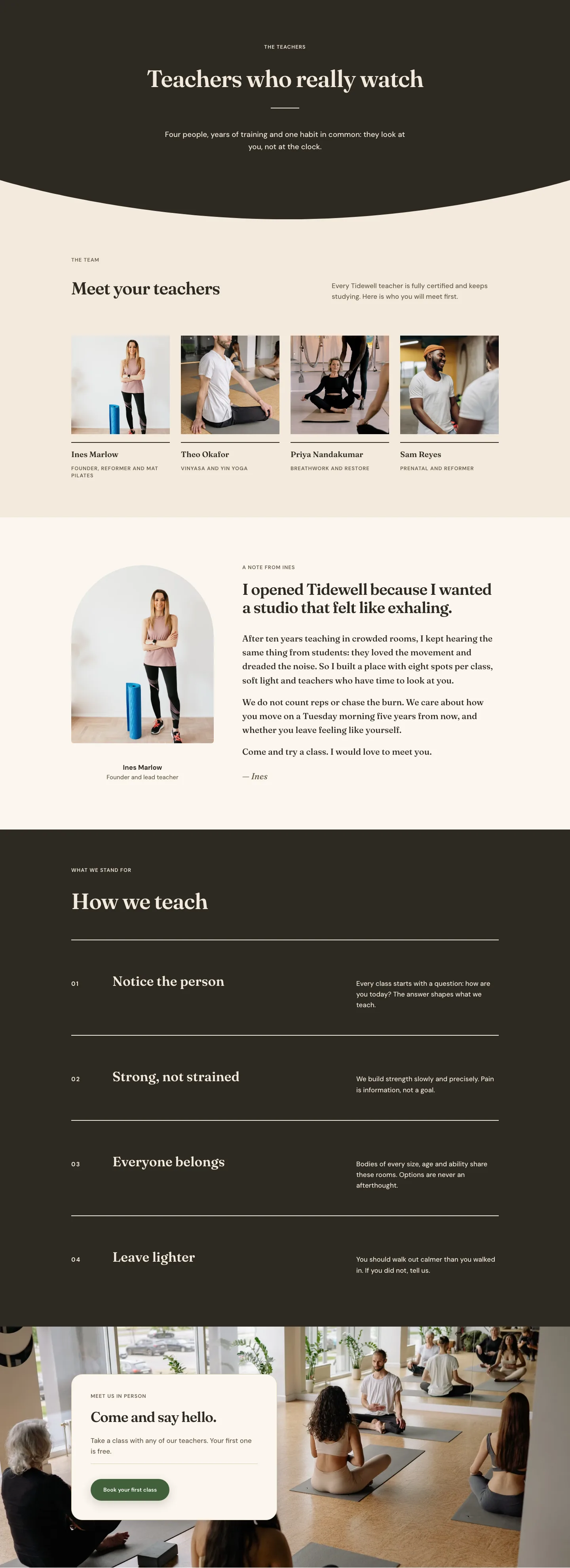 Tidewell Movement Studio — Organic Wellness Teachers Page for Divi 5, Wellness Full Landing layout built with Divi 5